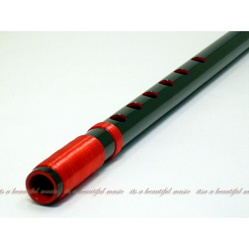 篠笛 黒と赤 4調子 7穴 篠笛(しの笛)横笛 獅子田 竹渓 籐両巻 黒塗 7穴