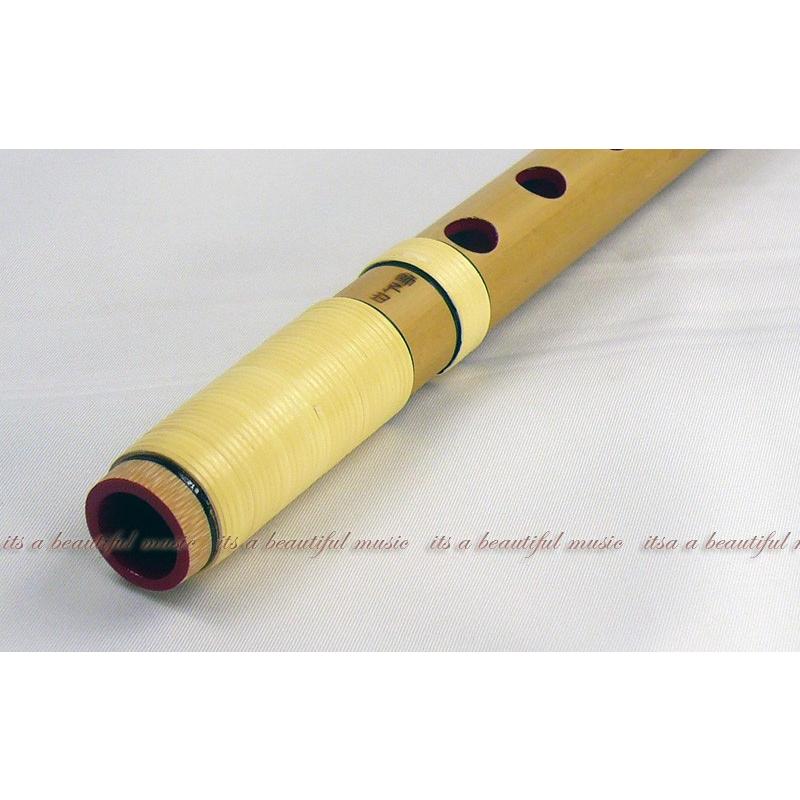 紫山 篠笛 獅子田 籐両巻 内部赤塗 6穴 7本調子 篠笛袋(色柄