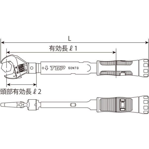 TOP トップ工業 ヘッド反転式モンキ形グリップ付トルクレンチ HY