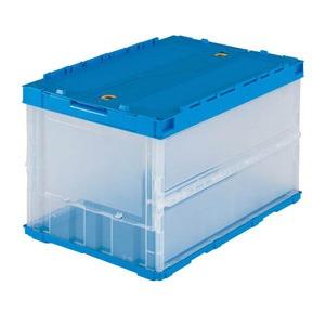 トラスコ中山 コンテナボックス 5個セット 50L 蓋付き ブルー TRUSCO中山 TRUSCO 薄型折りたたみコンテナ 50Lロックフタ付 透明