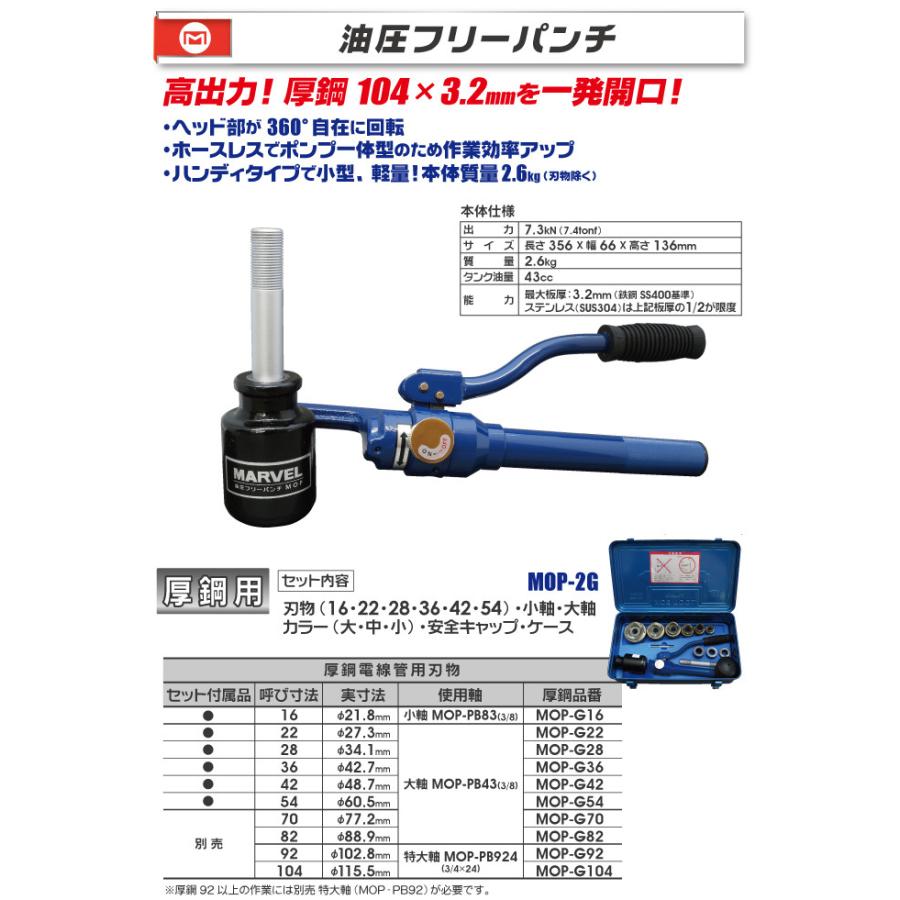MARVEL マーベル 油圧フリーパンチ 厚鋼電線管用刃物セット MOP-2G 