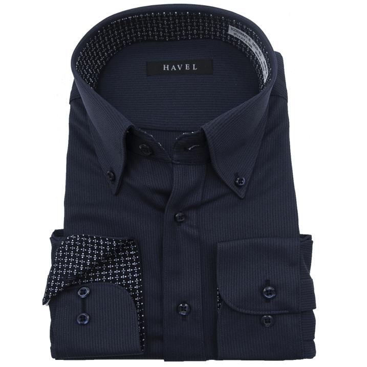 Y ネイビー 長袖シャツ カラーシャツ ネイビー ワイシャツ メンズ ノーアイロン 形態