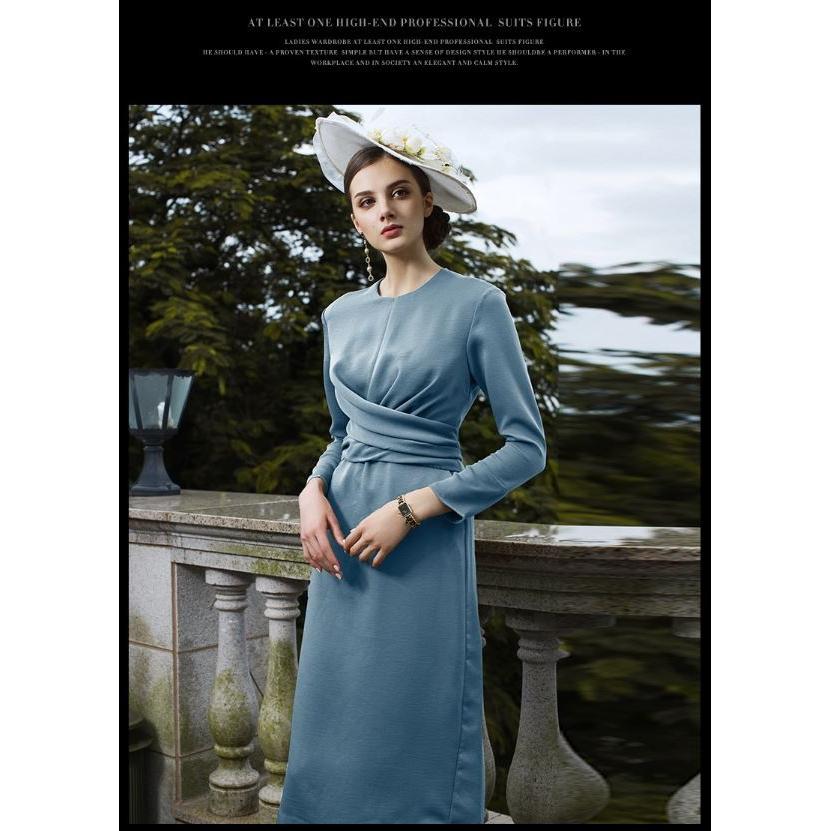 クラシカルバックリボン長袖ワンピース ライトブルー 膝下丈 ワンピース 長袖 レディース タイトワンピース 結婚式 披露宴 お祝い 高級感 上品 Aduur Beauty First 通販 Yahoo ショッピング