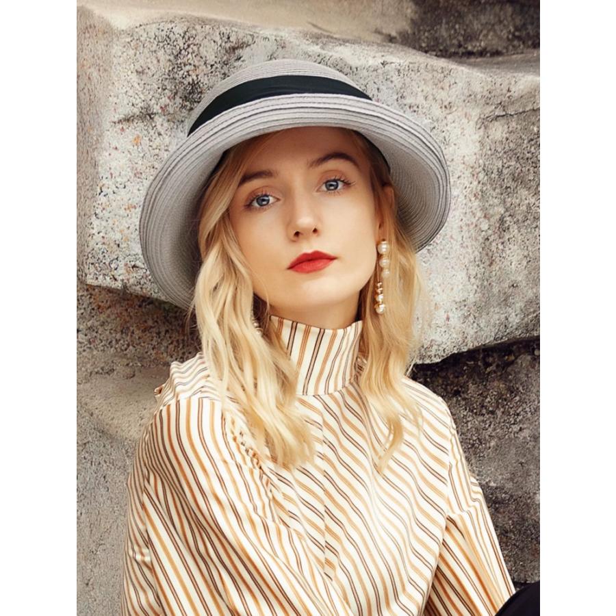 黒リボン帯麦わら帽子 レディース ハット 帽子 麦わら帽子