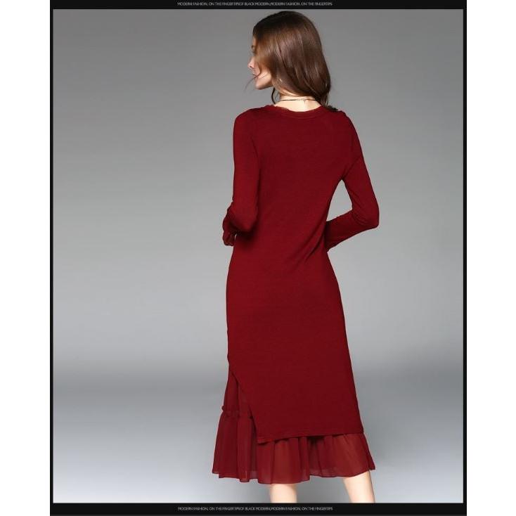フリルワンピース インナー付き 長袖 海外セレブ系 上質素材 女子会インポート 結婚式披露宴二次会パーティ通勤デート 高品質 クラシカルエレガント 上品 赤 黒 Evait2 Beauty First 通販 Yahoo ショッピング