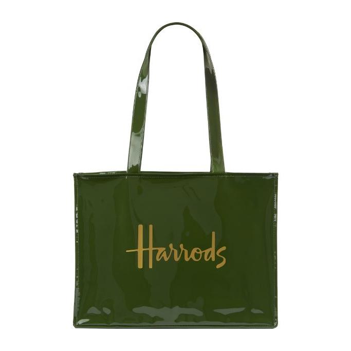 【正規品】 Harrods ハロッズ ロゴ入りグリーンショルダートートバッグ(横長) Premium Green vinyl shoulder
