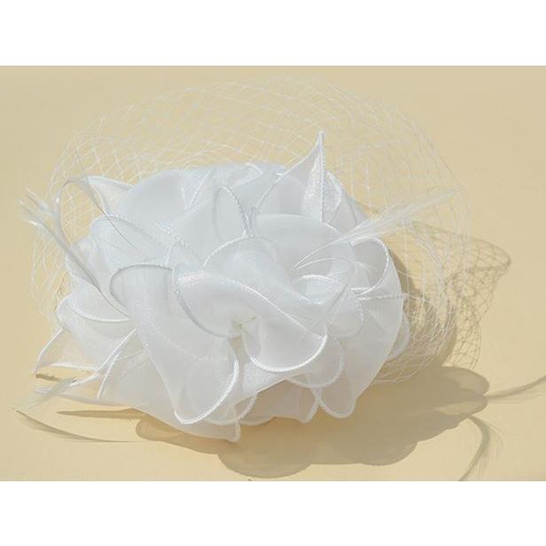ベール付きホワイトベレー帽 レディース 立体花 ウール ヘッド
