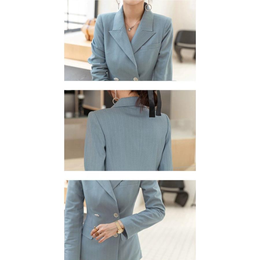 ストライプテーラードパンツスーツ レディース ブルー系青