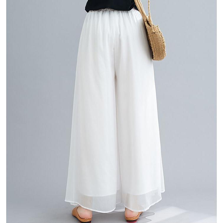速達メール便送料無料 ゆったりワイドパンツ 黒ブラック 白ホワイト レディース ボトムス ズボン パンツ ワイドパンツ 春夏 シフォン カジュアル 普段着 Iksp2 Beauty First 通販 Yahoo ショッピング