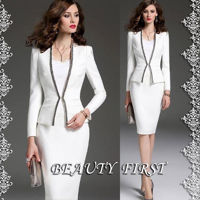 美しい ノーカラーホワイトスーツ 長袖ジャケット スカートスーツ Vネック 上品 エレガント 結婚式披露宴二次会 卒業式 卒園式 謝恩会 入学式 入園式 第1位獲得 Homeofmalones Com