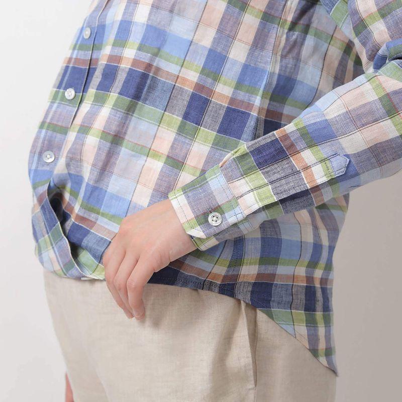 正規販売店 ウーマンプラス シャツ リネンチェックシャツ レディース 1704a24 ブルーチェック Ml Materialworldblog Com
