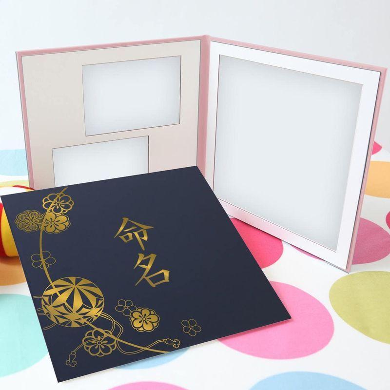 命名書 台紙 小 赤ちゃん 新品 送料無料 名前と写真をいれて飾れるまり 紺 命名 可愛い おしゃれ L判セット 人気 手作り ゴールド箔 かわいい