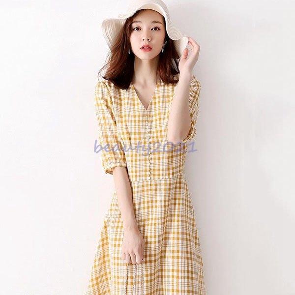 年新作 レディース 女性らしい 着痩せ 美シルエット チェック柄大人 キレイめ 通勤用ワンピース Aラインワンピース ドレス ワンピーススーツ サイズ M Canipec Org Mx