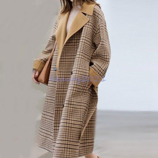 日本限定 ロングコート レディース ロング チェック チェスターコート 裏地 チェック柄 テーラードデザインアウター 軽やか アウター トレンチ レトロ チェックダブルガウンコート ルーズ バイカラー コート 冬 コート アウター