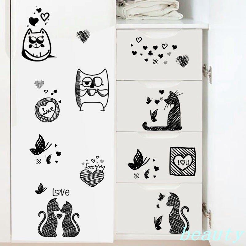 ウォールステッカー 壁紙シール 壁飾り かわいい モノクロ レトロ フクロウ 猫 蝶 ハート リビング キッチン ルームデザイン 子供部屋 Bty 1181wcdyo Beauty21 通販 Yahoo ショッピング