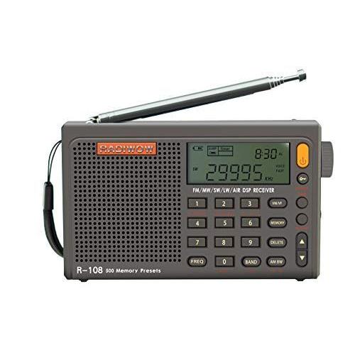 RADIWOW R-108ポータブルラジオFM LW 短波 MW エアバンド DSPレシーバー LCD BL5Cバッテリーで良好屋内および屋