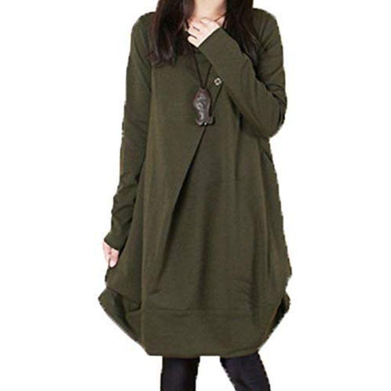 1754円 ファッション通販 セカンドルーツ 長袖 シンプル バルーン ワンピース カーキ ダークグリーン ぐりーん かーき 緑 みどり ボヘミアン風 アジアン 薄手