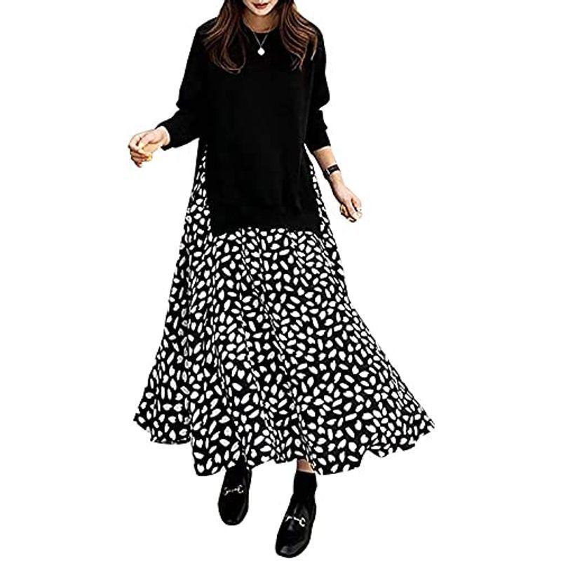 楽天1位 Newne ニューネ 長袖 ドッキング ワンピース ロング 花柄 フラワー ニット シフォン スカート 重ね着風 ロングワンピース わんぴ 在庫有 Turningheadskennel Com