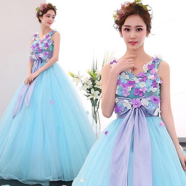 単品配送 カラードレス ウェディング 可愛い花 ウエディングドレス エンパイアライン 舞台衣装 エレガント V襟 露背 可愛い姫系 Hs86 直販アウトレット Www Superavila Com