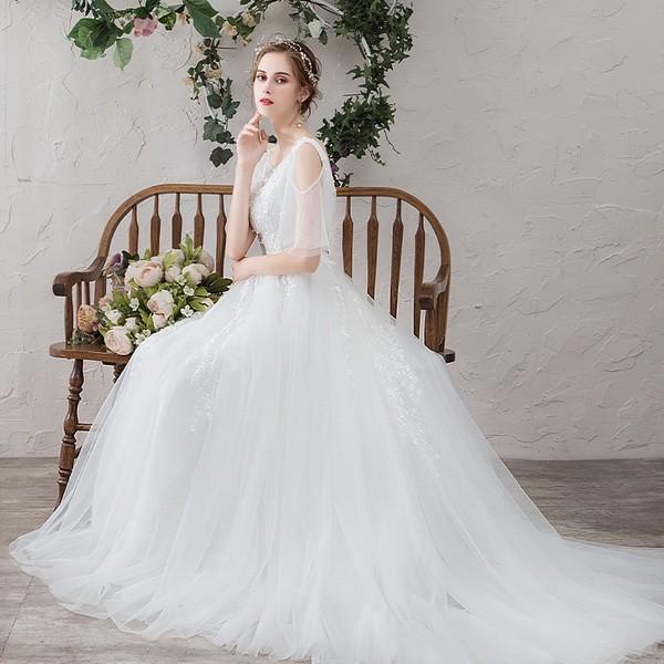 60 Off ウェディングドレス ウェディングドレス白 パーティードレス トレーン 花嫁ロングドレス パフスリーブ 結婚式 二次会 エレガント 演奏会 レース 挙式hs47 格安人気 Mercurytechnologies Mn Com