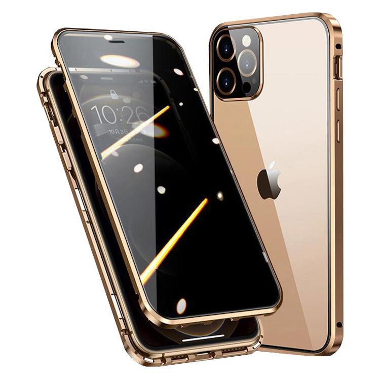 iPhone 14 Pro ケース アルミ枠両面強化ガラス 覗き見防止タイプ 