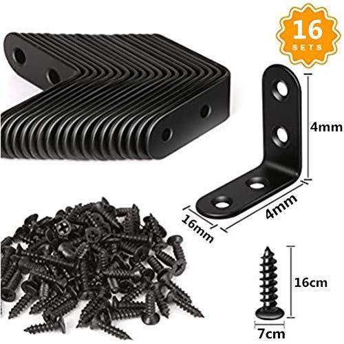 l字金具 黒 40*40*16mm ステンレス L字アングルブラケット 直角フック 16個 アングル ブラケット金具 ネジ 64個付 棚受け金具 (黒|beautyh|02