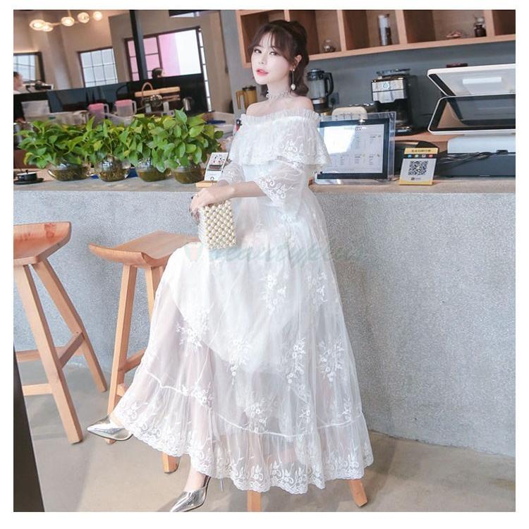 大人気新作 長袖レース 五分袖 マキシワンピ 白ワンピース ワンピース レース 五分袖 ボートネック レディース ワンピース 謝恩会 女性 大人 結婚式 パーティードレス ホワイト ロング丈 ボートネック リゾート夏 レディース ワンピース チュニック