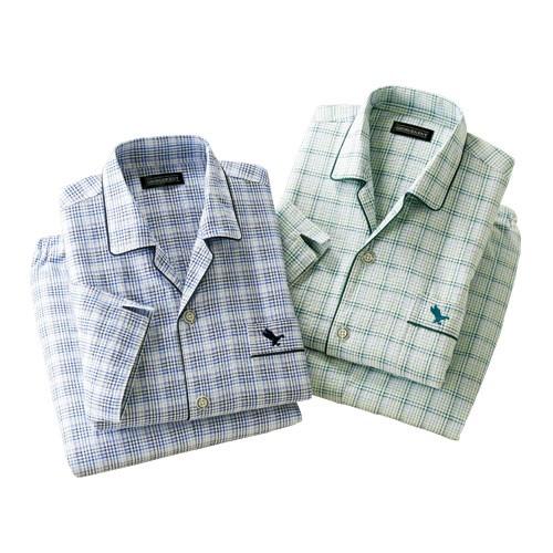 パジャマ メンズ 春夏 ジョージケント 綿サッカー格子柄8分丈パジャマ