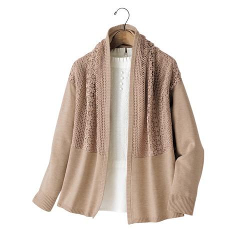 秋冬 レース使いニットカーディガン 全2色 羽織り カーディガン レディース 婦人服 ミセス シニア ベージュ ブラックグレー カーリー P P ビューティーショップ 通販 Yahoo ショッピング