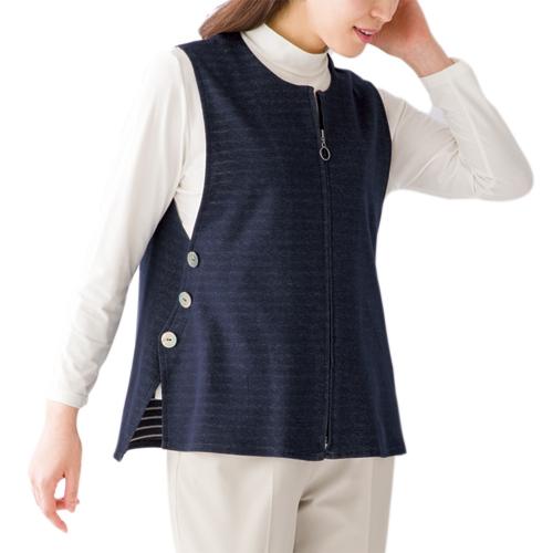 送料無料 春夏 デニム調ニットベスト ネイビー 前開きベスト レディース 婦人服 ミセス シニア 女性 紺色 ノーカラー ボーダー オシャレ P P ビューティーショップ 通販 Yahoo ショッピング