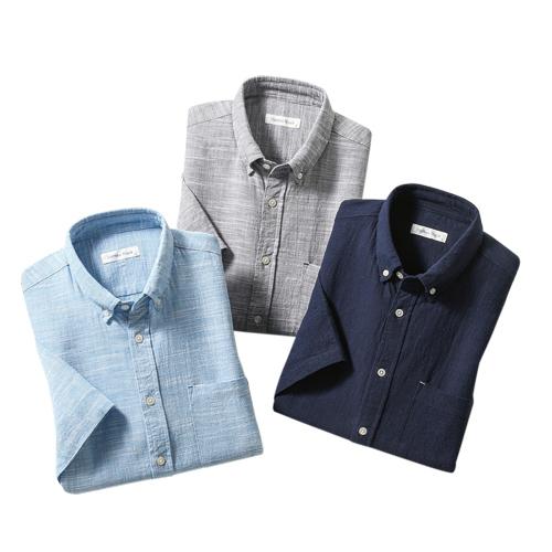 春夏 サラッと快適強撚糸半袖シャツ 同サイズ3色組 カジュアルシャツ メンズ 紳士服 シニア 男性 ボタンダウン ブルー グレー ネイビー P 超安い品質