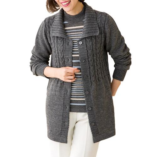 日本製 モールニットカーディガン 全3色 カーディガン 襟付き やわらかい レディース 婦人服 ミセス シニア 女性 大人 ワインレッド ネイビー ベージュ 襟付きニット ボタン 無地 シンプル シニアファッション 40代 50代 60代 70代 80代 母の日 お母さん 秋冬　fuji　p27946 日本製 アルパカ混 衿付き カーディガンジャケット グレー ニット
