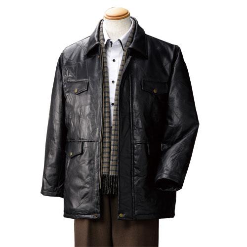 パッチワーク軽量コート ハーフコート レザー ブラック 黒 メンズ 紳士