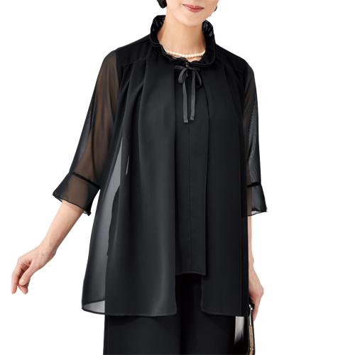 新品 タグ付き シフォン レースチュニック ブラック 毎日着たい！】カットソー裏地付シフォンチュニック - ベルーナ【公式】