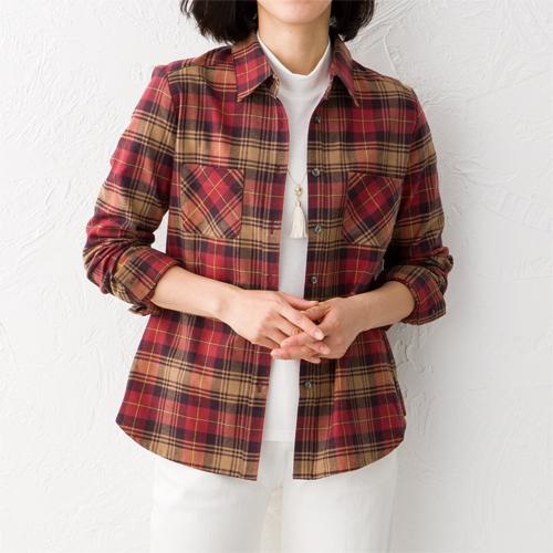 日本製 播州織 先染チェック柄シャツ 赤系 シャツ チェック 長袖