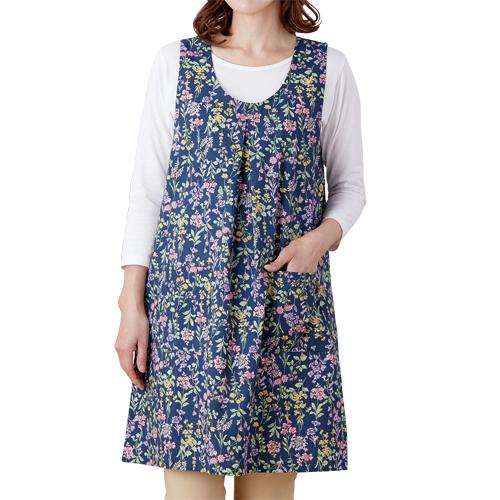 ゆったり華やぐチュニックエプロン 2色組 エプロン 前掛け 花柄 かぶる