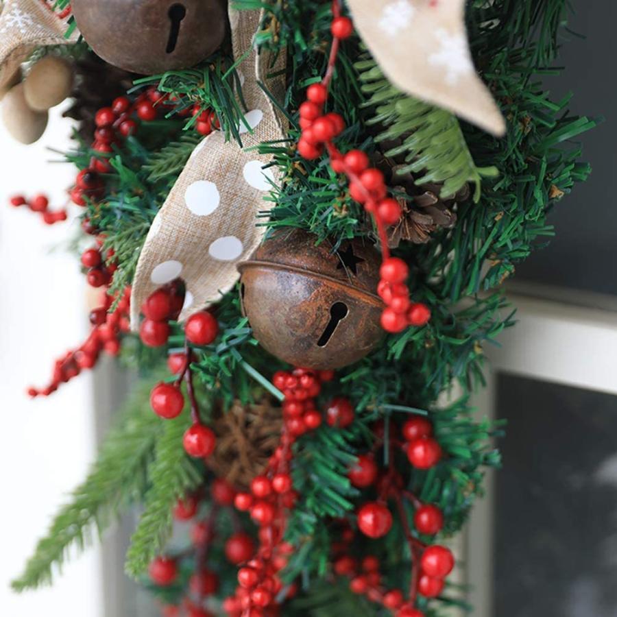 1044円 激安通販販売 即日発送 クリスマス リース スワッグ 北欧風 60cm 玄関ドア 鮮やかな赤い実 ビンテージ鈴 ビンテージベル ボリューム満点ビッグリボン付