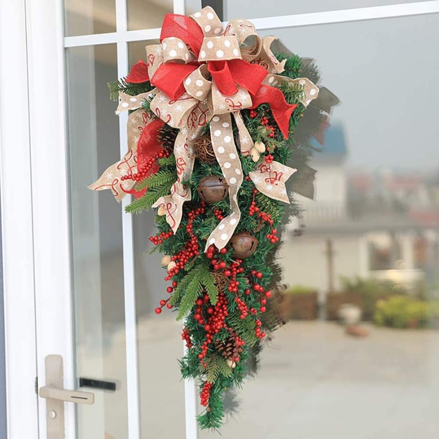 1044円 激安通販販売 即日発送 クリスマス リース スワッグ 北欧風 60cm 玄関ドア 鮮やかな赤い実 ビンテージ鈴 ビンテージベル ボリューム満点ビッグリボン付