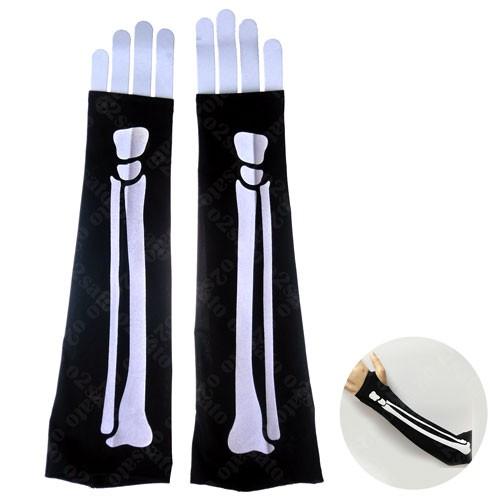 指無し ドクロ どくろ 模様 プリント セミ ロング 手袋 骨柄 ボーン グローブ ダンス パーティー イベント ハロウィン コスプレ 仮装 コスチューム | 