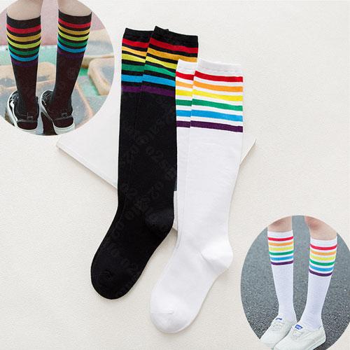 レインボー ライン ハイ ソックス 靴下 レディース ジュニア ダンス イベント 目立つ ハロウィン 子供 女性 用 キッズ |  | 02