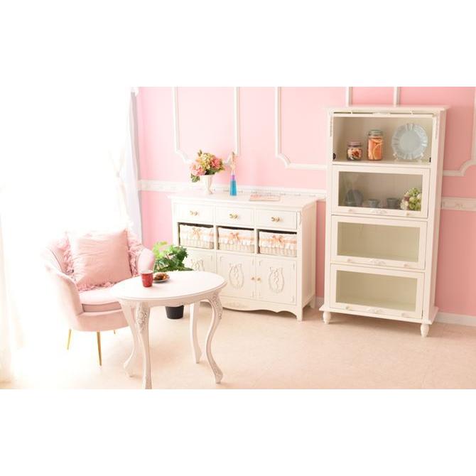 スライド本棚 姫系 4段 シェルフ 扉付 完成品 ヨーロピアン シェルフ 収納 飾り棚 姫系 かわいい 飾り棚 ブックシェルフ ガラス扉 白家具 アンティーク調 ロココ調 おしゃれ 輸入家具 Mt 100 4 Wh 輸入家具べべ