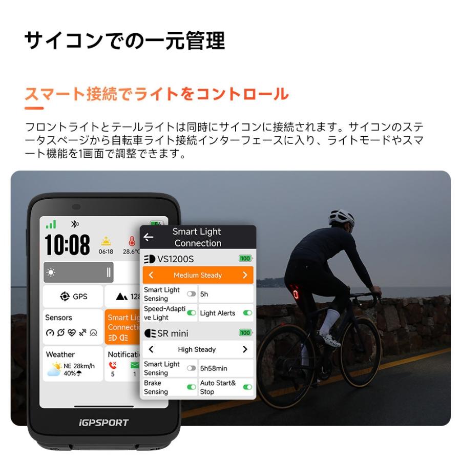iGPSPORT リアライト SRmini スマートレーダーテールライト 自転車