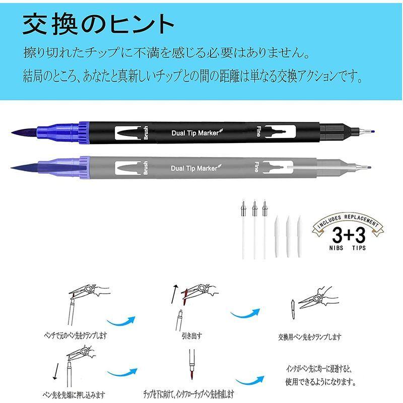 Ccfoud カラーペン セット 1色水彩カラー筆ペン イラストマーカー 太字 細字 2種類ペン先 イラストペン マーカーペン 水性 鮮