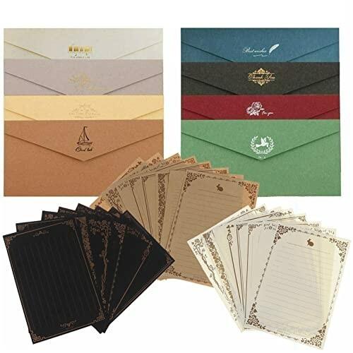 品質は非常に良い レターセット 封筒8色8枚 招待 箔押し クラフト用紙 アンティーク調手紙 可愛い レトロ おしゃれ 便箋3色24枚 レターセット Bontammassage Vn