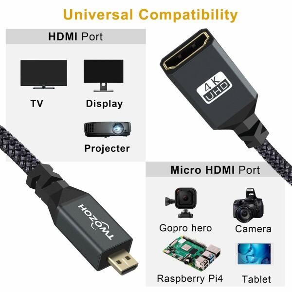 Micro HDMI to HDMI変換アダプタ Twozoh Micro HDMI変換ケーブル Type D(オス)-Type A(メス) 延長ケーブル- 3D/4K 1｜beck-shop｜03