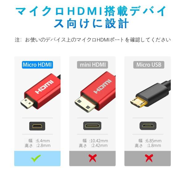 マイクロHDMI - HDMIケーブル Micro HDMI to HDMI 1m (マイクロtypeDオス - type Aオス 直径2.5mm) 8K 120Hz GoPro7 6 5｜beck-shop｜02