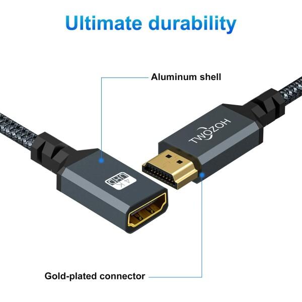 Twozoh HDMI延長ケーブル 3M 2本入り 4K HDMIエクステンダー オス-メスコード ナイロン編組HDMI 2.0ケー｜beck-shop｜02