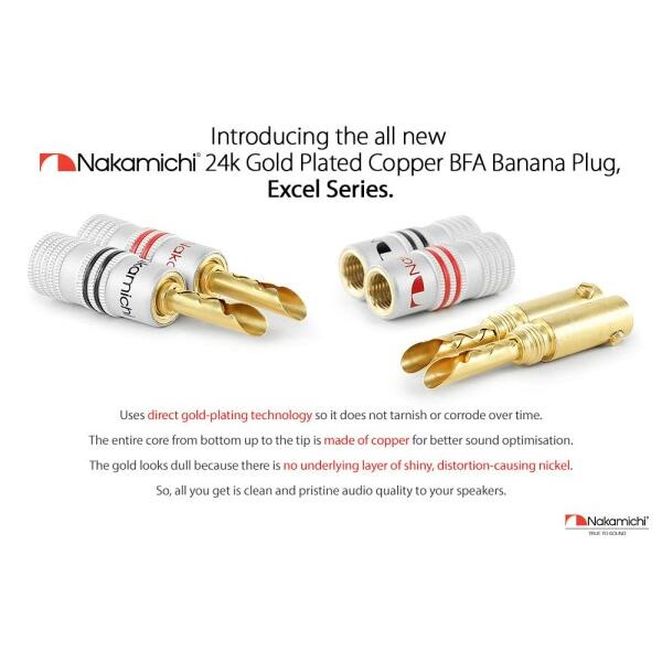 Nakamichi Excel シリーズ 24K 金メッキ Banana Plugs バナナ プラグ 12 AWG - 18 AWG ゲージ サイズ 4 mm スピー｜beck-shop｜02