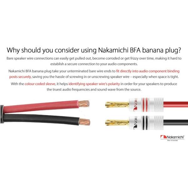 Nakamichi Excel シリーズ 24K 金メッキ Banana Plugs バナナ プラグ 12 AWG - 18 AWG ゲージ サイズ 4 mm スピー｜beck-shop｜03