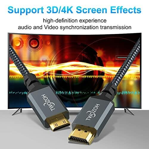 Twozoh Mini HDMI - HDMIケーブル 2M 2本入り ナイロン編組 HDMI→ミニHDMI対応 3D/4K@60Hz 18Gbps 2160P/1080P Nikon/C｜beck-shop｜07